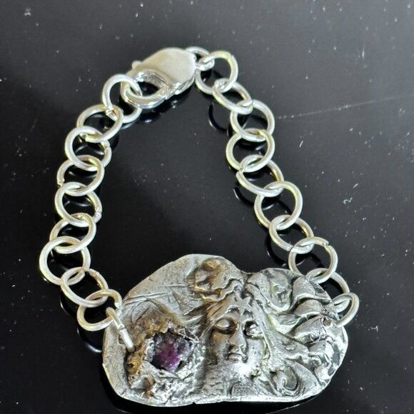 Medusa Sterling Silver Cuff Bracelet 925 Victorian Burma Ruby Genuine Gift .925 - Picture 6 of 8